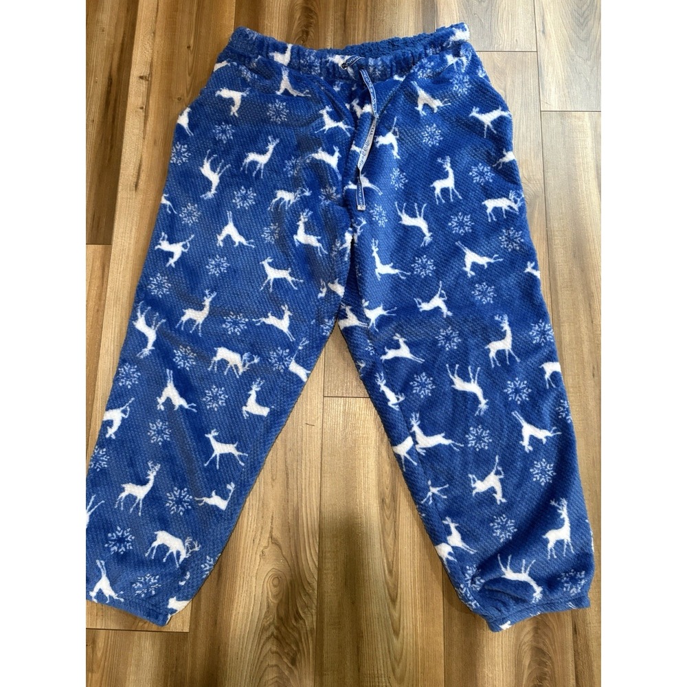 Muk‎ Luks Fleece Lounge Pants Pajamas Pjs Women's Sz 1X XL Blue Deer